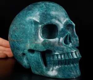 Gemstone Lifesized 6.8" Blue Apatite Carved Crystal Skull, Realistic, Crystal Healing