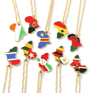 World map necklace, Designer Map Necklace various African map shape pendants, metal enamel jewelry necklace