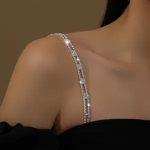 2Pcs Fashionable Rhinestone Bra Strap - Simple Metal Bra with One-Word Collar Body Chain Elegant Women's Bra Strap Set