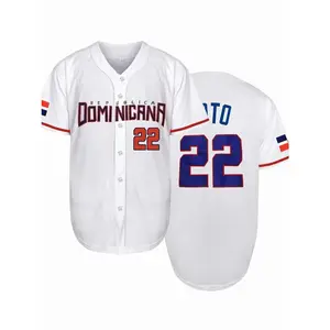 Men's Letter & Number Stitched Button Front Baseball Jersey, Stylish Jersey, Casual Loose Short Sleeve V Neck DOMINICANA 22 Baseball Top for Fall & Winter, Baseball Christmas Gifts