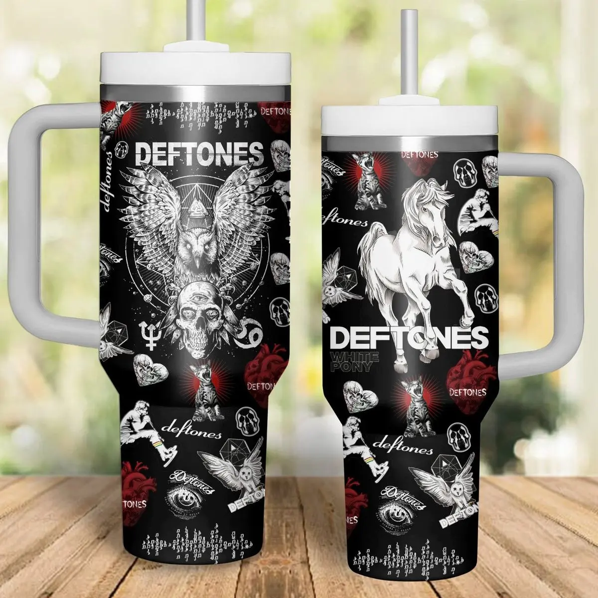 Deftones 40oz Tumbler V2 - Vintage Graphic Stainless Steel Tumbler Deftones Band Merch Retro Music Travel Mug Concert Gift for Deftones Lovers