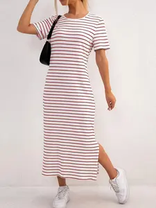 Women's Knit Striped Dress, Casual Home Wear, Office, Party Gown, Multifunctional Fashion Piece for Various Occasions, Everyday