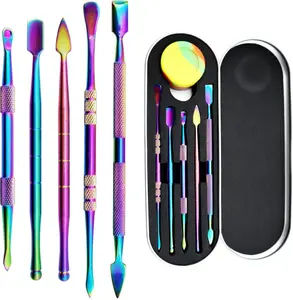 Rainbow Color 6 Pcs Wax Carving Tool Set with 5 ml Silicone Container Portable Metal Case Double-Ended Stainless Steel Tools for Wood Wax Clay Pottery