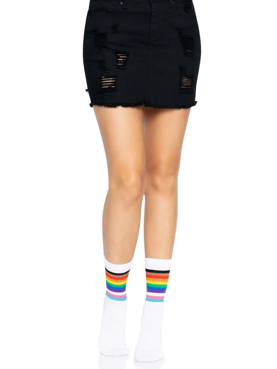 Leg Avenue Women's Pride Crew Socks - Rainbow Accent, Vivid Colors, Soft Fabric, Minimalist Flag Accessory, 1-Size Fits Most (Style 3014-31822)