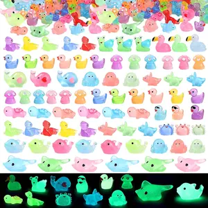100 Pcs Glow in The Dark Mini Resin Tiny Animal Figures to Hide for Dollhouse Decor Micro Landscape Aquarium Party Decoration