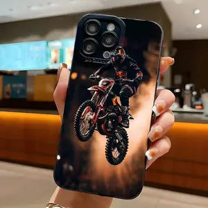 Matte finish featuring an off-road motorcycle stunt scene: The rider, dressed in professional gear, soars through the air on his bike, with smoke and light effects creating a thrilling atmosphere for iPhone 17 16 15 14 13 12 11 Pro Max Plus