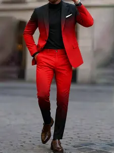 Men's Stylish Gradient Suit Set, Trendy Slim Fit Comfortable Clothing, British Style Fashion, Perfect for Casual and Formal Occasions