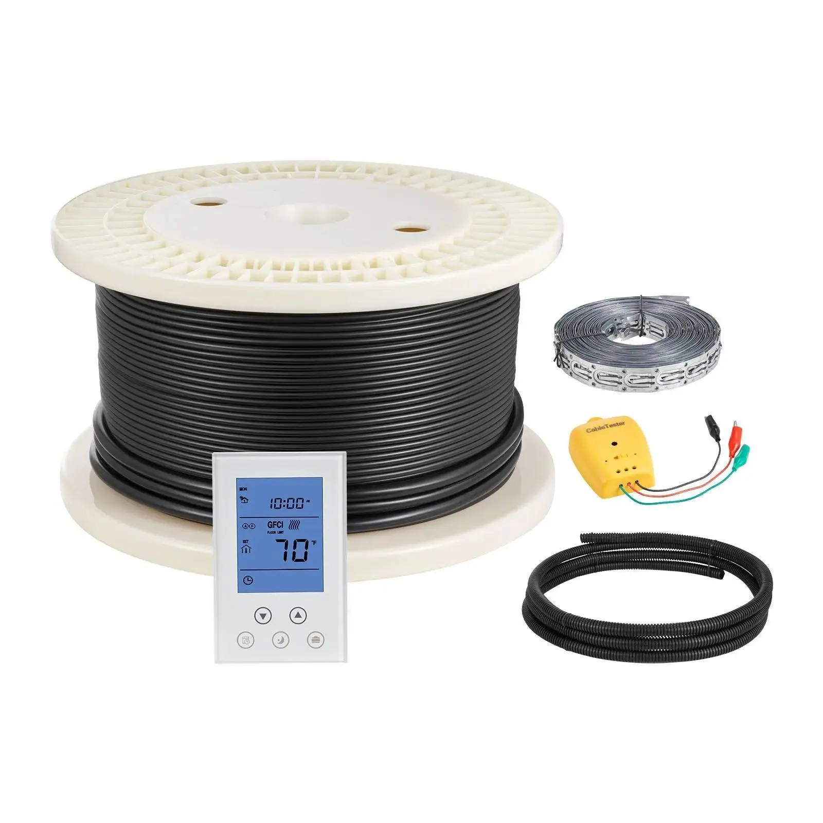 【SummerFinds】VEVOR 200 sqft 240V Electric Radiant Underfloor Heating Kit, 15A Programmable Thermostatic Controller, Alarm, Aluminum Shield, Freeform, Easy Installation for Tile, Stone, Home Improvement, Ac Power Supply, Auto-Scheduling, Indoor, Digital