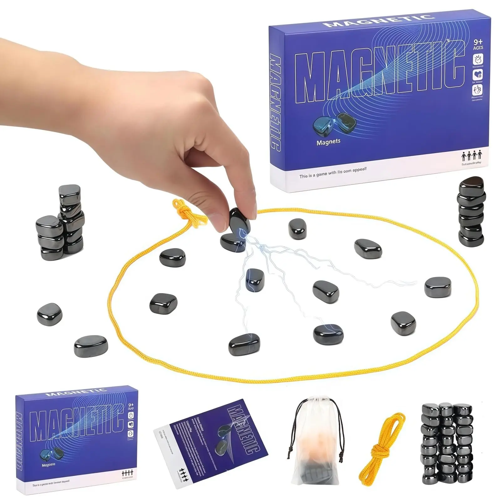Magnetic Chess Set with 20 Travel-Stones, String & Portable Storage Bag, Strategy Board Game for Family Game Night, Indoor Outdoor Use,Puzzle Strategy Games,Party Travel Desktop Magnetic Strategy Game for Family, Tabletop Game Fun Tabletop Game