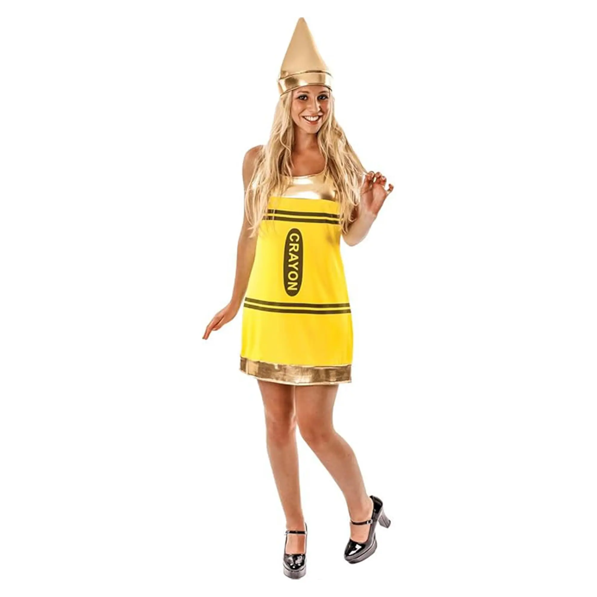 Women's Yellow Crayon Fancy Dress Costume, Clothes, Accessories, Style