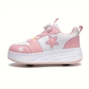 Low Top Rollerskate for Boys and Girls, with Retractable Wheels, Fashion Sports and Leisure Style, XINGX Pattern, Suitable for All Seasons, Rotating Buckle Closure, Wear-Resistant-PU Upper, Fabric Lining, TPR Sole