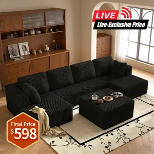 Niccae 2-Pack Shipped 132-Inch U-Shaped Corduroy Upholstered Sofa Couch - Modern Boneless Cloud Sectional, Frameless Ottoman, No-Assembly Compressed Multi-Person for Living Room, Apartment Furniture (A Cloud Couch)