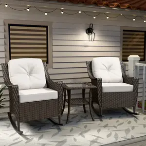 Azure Bay 3 Piece Outdoor Wicker Set, Rocking Chairs with Side Table