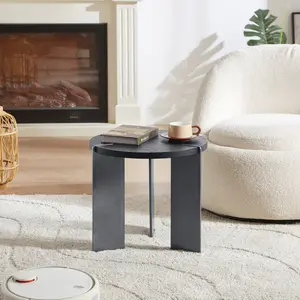 [SOIYELIFE] Round Coffee Tab Black Oak Wood Surface and Black Metel Feet