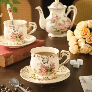 Vintage Porcelain Tea Cup Set, Flowering Shrub Design, Perfect for Tea Parties & Weddings, Ideal Gift for Moms & Women
