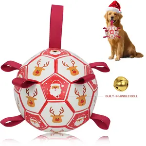Christmas Dog Chew Ball Toy with Jingle Bell - Durable Synthetic poly urethane Soccer Pet Ball for Teeth Cleaning & Interactive Play - Safe Non-Toxic Training Ball for Puppies & Small to Large Dogs - Festive Holiday Gift