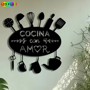 1pc Kitchen Utensils & "Cocina con Amor" Metal Wall Art, Cooking Tools Statue Mural, Intricate Craftsmanship, Perfect for Housewarming, Mothers Day Decor, Perfect for Kitchen Dining Room Coffee Shop Decor, Ideal Gift for Cooking Enthusiasts.