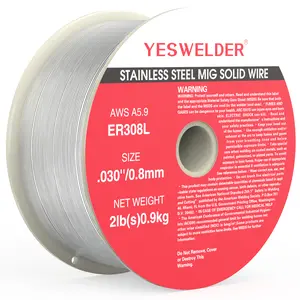 YESWELDER ER308L Stainless Steel Solid MIG Welding Wire | 2LB Spool .030"/.035" Diameter Solid Core Gas MIG Wire