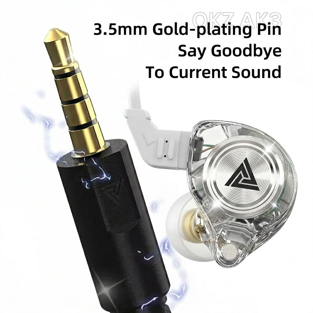 QKZ AK3 Portable Wired In-Ear Earphone, Wired Headphones With Mic, HiFi Subwoofer Noise Cancelling Wired Earphones for Game Sports, 3D Stereo Sound Headphones For Gym & Sports & Game, Headphones 8D Audio, Electronic Audio Earbud in-ear monitor HiFi Heavy