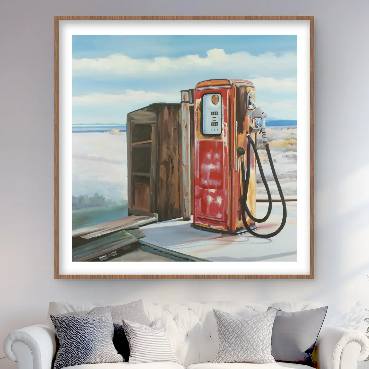 212 MAIN Framed Matted Retro Old Gas Pump Still Life Print - 48x48 in Western Wall Art, Vintage Design Framed Print, Room Decor Wood Poster, Unique Artwork