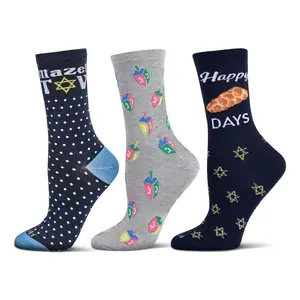 Memoi Women's Set of 3 Hanukkah Crew Socks