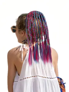 Braided Ponytail Extension for Colored Braids Hair Extensions with Rubber Bands Rainbow Braided Synthetic Hairpieces Crazy Hair Day Accessories for Girls Party Cosplay Dress Up