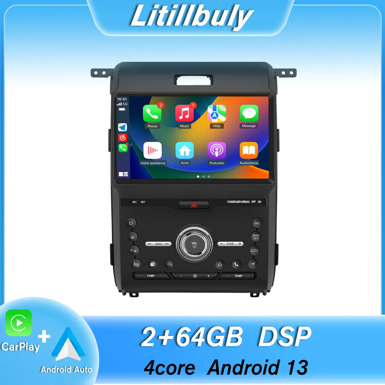 Car Stereo for Ford F150 2013-2014 Touchscreen Radio with Android Auto Wireless Carplay, Bluetooth WIFI supports GPS Navigation DSP FM
