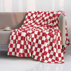 Throw Blankets Flannel Blanket with Checkerboard Grid Pattern Soft Throw Blanket for Couch, Bed, Sofa Luxurious Warm and Cozy for All Seasons 50x60