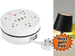 Dual-Outlet and USB Travel Plug AdapteExtension Cord Wall Mounted Electrical Safety Desktop Charging Station with 5 Outlets 2 USB 2 Type-C Ports for Home Office Round Travel buy 1get 1