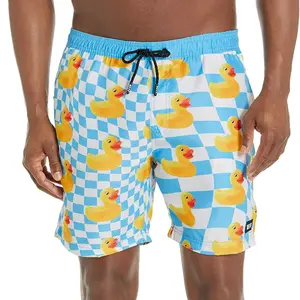 NEFF Men's Checkered Ducky Daily Hot Tub Board Shorts for Swimming (White/Blue Ducky XL)