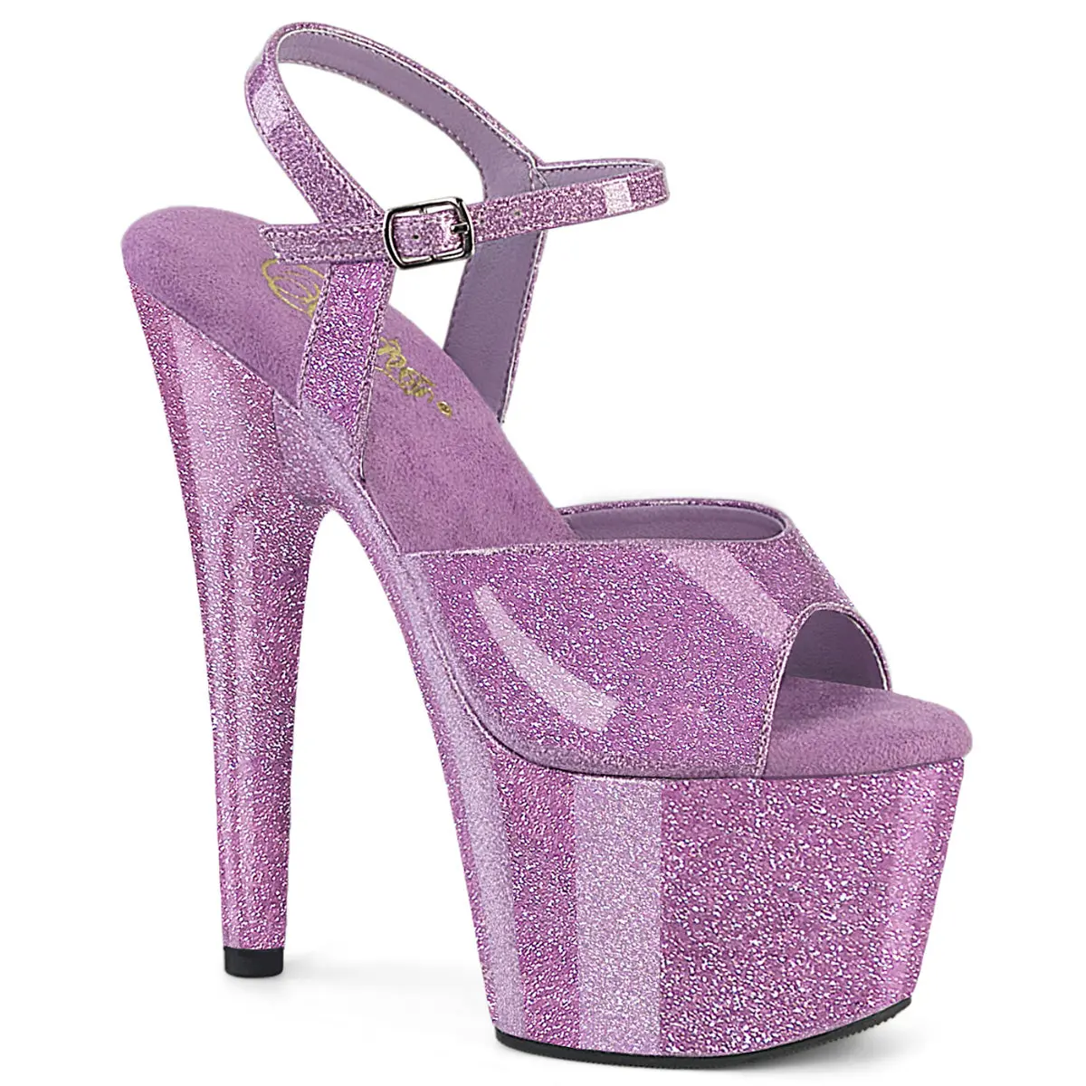 Pleaser Women's Adore-709GP Elegant Platform Sandals in Lilac Glitter Patent PU, 7 Inch High Heels with Ankle Strap, Polyurethane Statement Shoes for Special Events, Buckle, Footwear, Chic