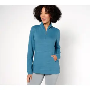 Denim & Co. Active Textured Cotton Half Zip Pullover