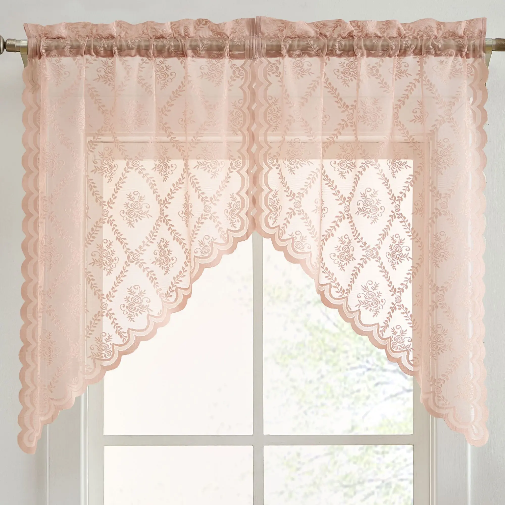 HLC.ME Isabella Floral Rod Pocket Lace Swags Set of 2 Light Romantic Airy Window Treatment Sheer Curtains for Home Decor Easy Installation