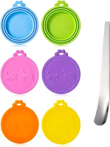 6-Pack Pet Can Lids with Stainless Steel Spoon – Universal Fit for Cat & Dog Food Cans – Airtight, Colorful, Easy-Clean Set