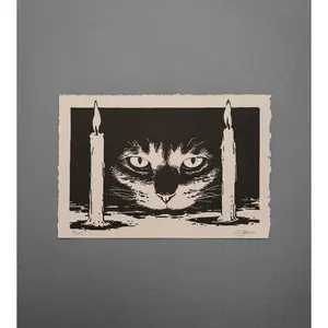 Cat & Two Candles - High-Quality Print