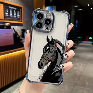 A transparent case with a dark horse design, TPU shockproof full protection case with electroplated frame, suitable for iPhone 17/16/15/14/13/12/11 PRO PROMAX PLUS AIR X XSMAX, an ideal gift for friends and family, SJQNDD38