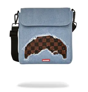 SPRAYGROUND: DENIM SHARK MESSENGER SLING BAG