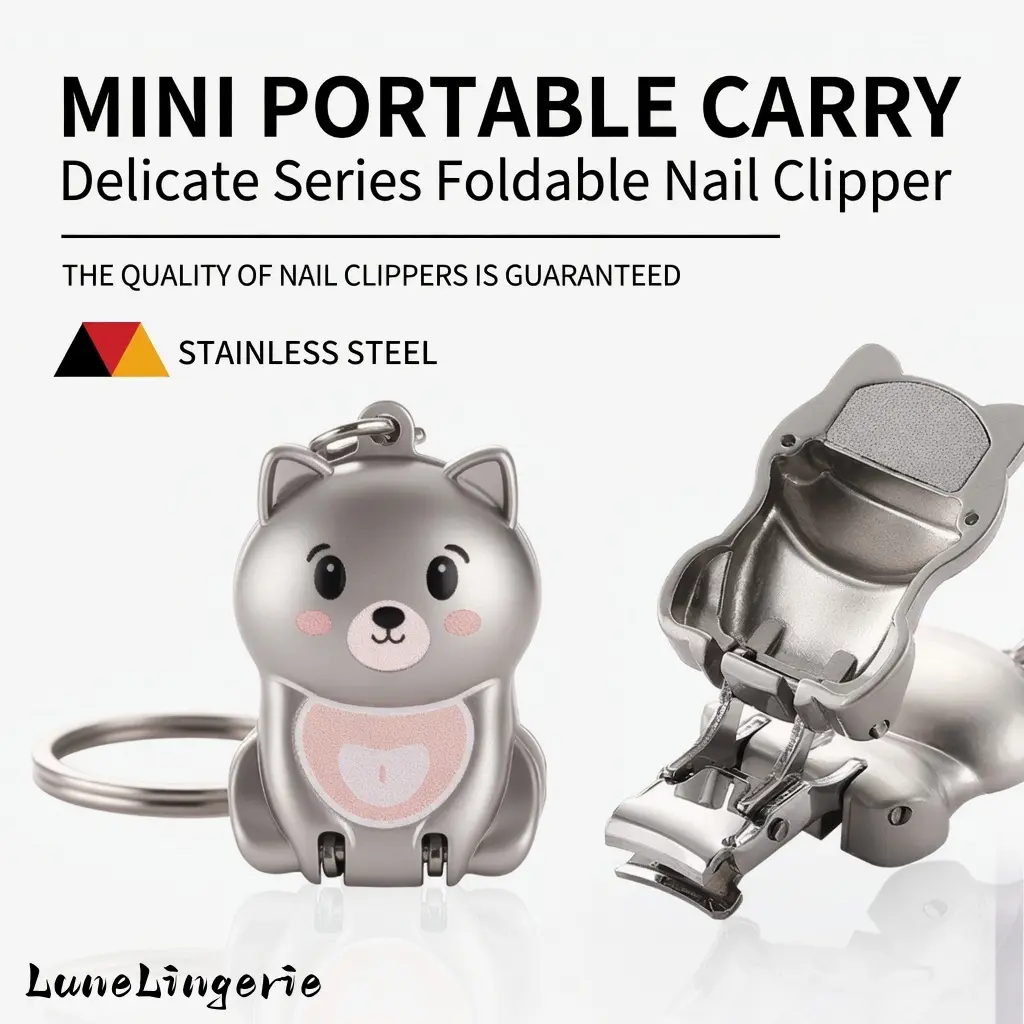 Mini Cute Animal Nail Clipper Foldable Stainless Steel Nail Cutter with Keychain Built in Nail File Portable Nail Trimmer for Travel