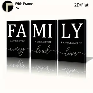 2D Flat, 2D Flat, Set of 3 Inspirational Canvas Prints for Living Room, Framed Wood HD Modern Home Decor Wall Art