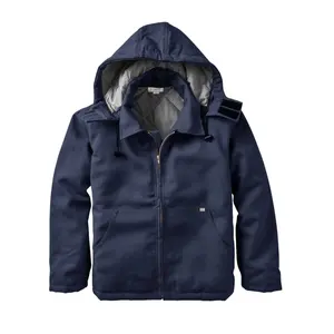Rasco FR Duck Hooded Jacket for Men Durable Canvas Fabric with Removable Hood Pockets & Zipper Closure Medium Length Workwear Coats