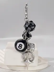 Vintage Trend Multi-Element Four-Star 20-Sided Dice Fashionable Alloy Keychain, Pendant Keychain, Bag Charm, Future Style DIY Accessory, Zinc Alloy Material, All Seasons