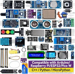 SunFounder Universal Maker Sensor Kit Compatible with Arduino Mega 2560/Uno R3/R4 Minima/WiFi Nano, Raspberry Pi 5/4B/3B+/Zero 2 W/, Pico W, ESP32, C++, Python, MicroPython, Beginners & Engineers