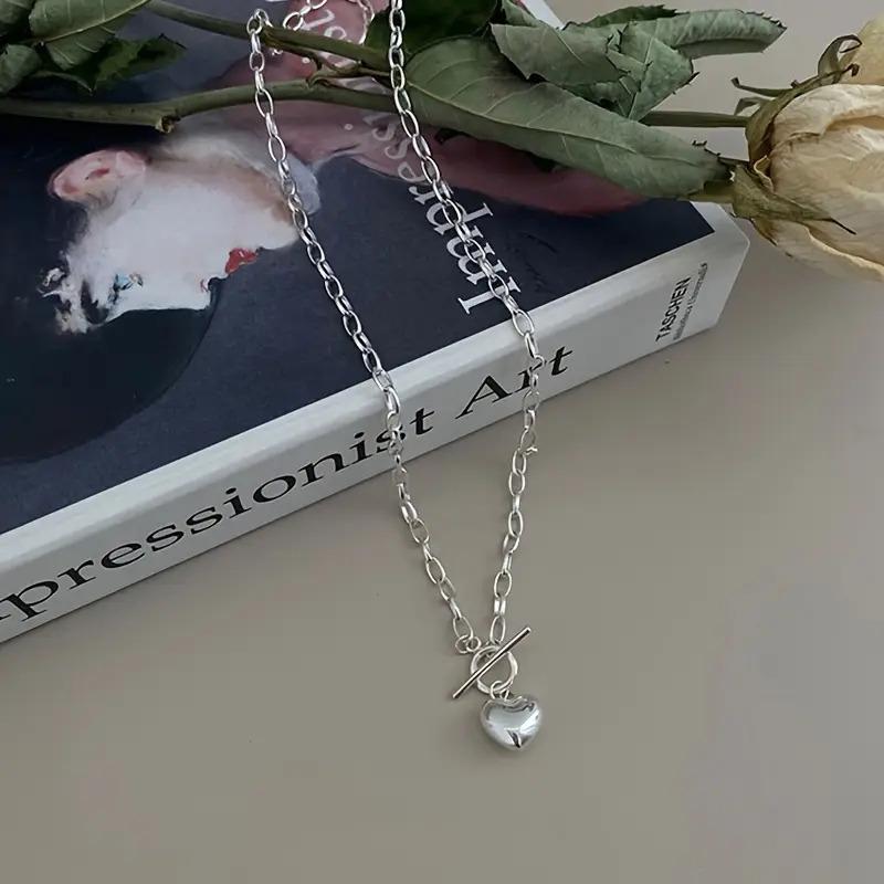 Easter Gift for her, Silver Heart-Shaped Pendant Necklace, Romantic Clavicle Chain with OT Buckle Design, Ideal Daily Wear for Girls & Women Easter Gift for her, Silver Heart-Shaped Pendant Necklace, Romantic Clavicle Chain with OT Buckle Design, Ideal Daily Wear for Girls & Women