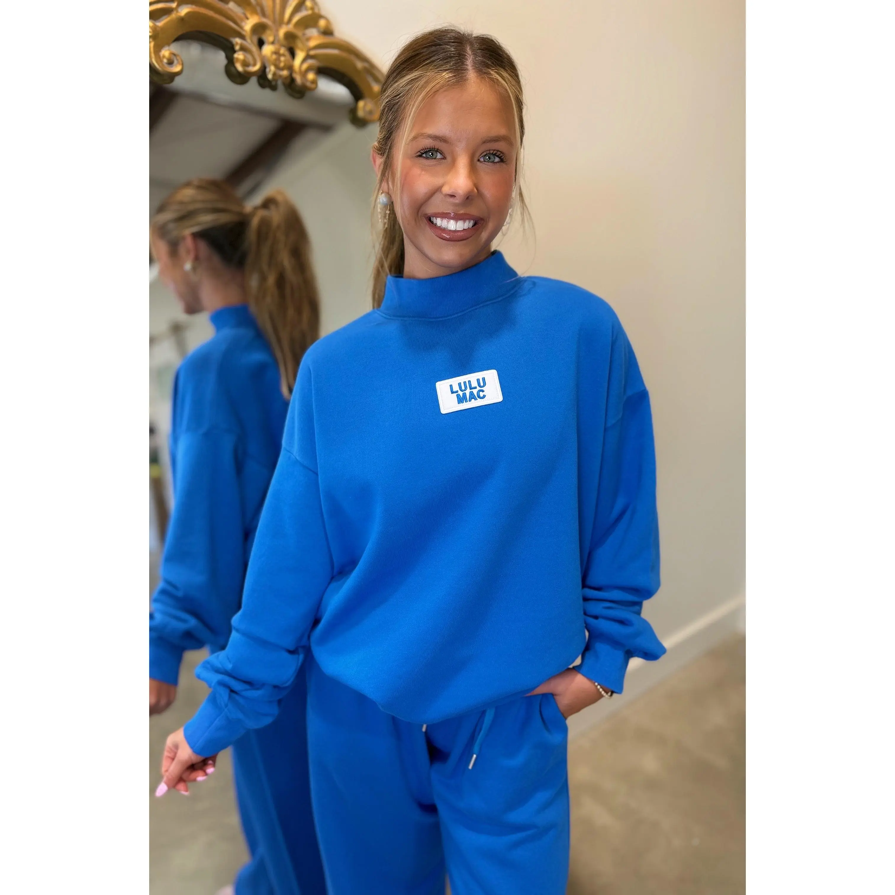 Lulu Mac Terry cloth Mock Neck Sweatshirt Bright Blue