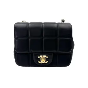 Pre-owned CHANEL Lambskin Crossbody Bags 23P Black Chocolate Bar Mini Square Flap With Gold Hardware(N0***71) CC1826