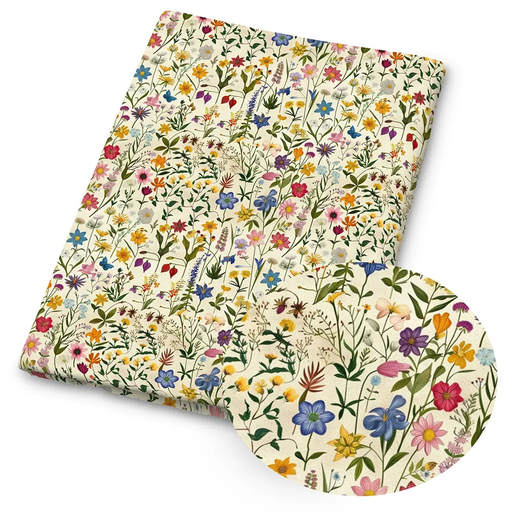 1 piece of floral print fabric – 59 x 19.68 inches (150 x 50 cm), pre-cut polyester fabric featuring a pattern of autumn leaves and flowers – Aesthetic floral fabric suitable for DIY sewing, scrapbooking, tablecloths and craft projects