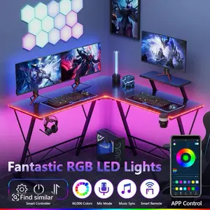 Mr IRONSTONE Gaming Desk with Led Lights, L Shaped Gaming Desk Corner Computer Deskcomputer Desk with Carbon Fiber Surface, Easy to Assemble, 51 inch