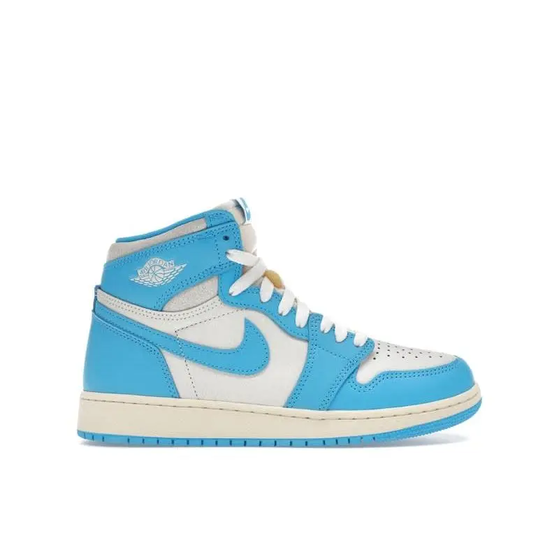 Jordan 1 Retro High OG UNC Reimagined (GS) Kids' Sneakers, Youth High-Top Basketball Shoes, Blue and White Classic Retro Style, Cushioned Comfort, Durable Rubber Outsole, Lace-Up Athletic Footwear for Everyday Wear, School and Casual Outfits