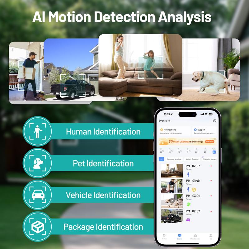 4K HD Wireless Window Camera, 5GHz&2.4GHz WiFi Indoor Cameras for Home Security Al Color Night Vision,Person,Pet,Vehicle & Motion Detection,24/7 Recording,Easy & Quick Install