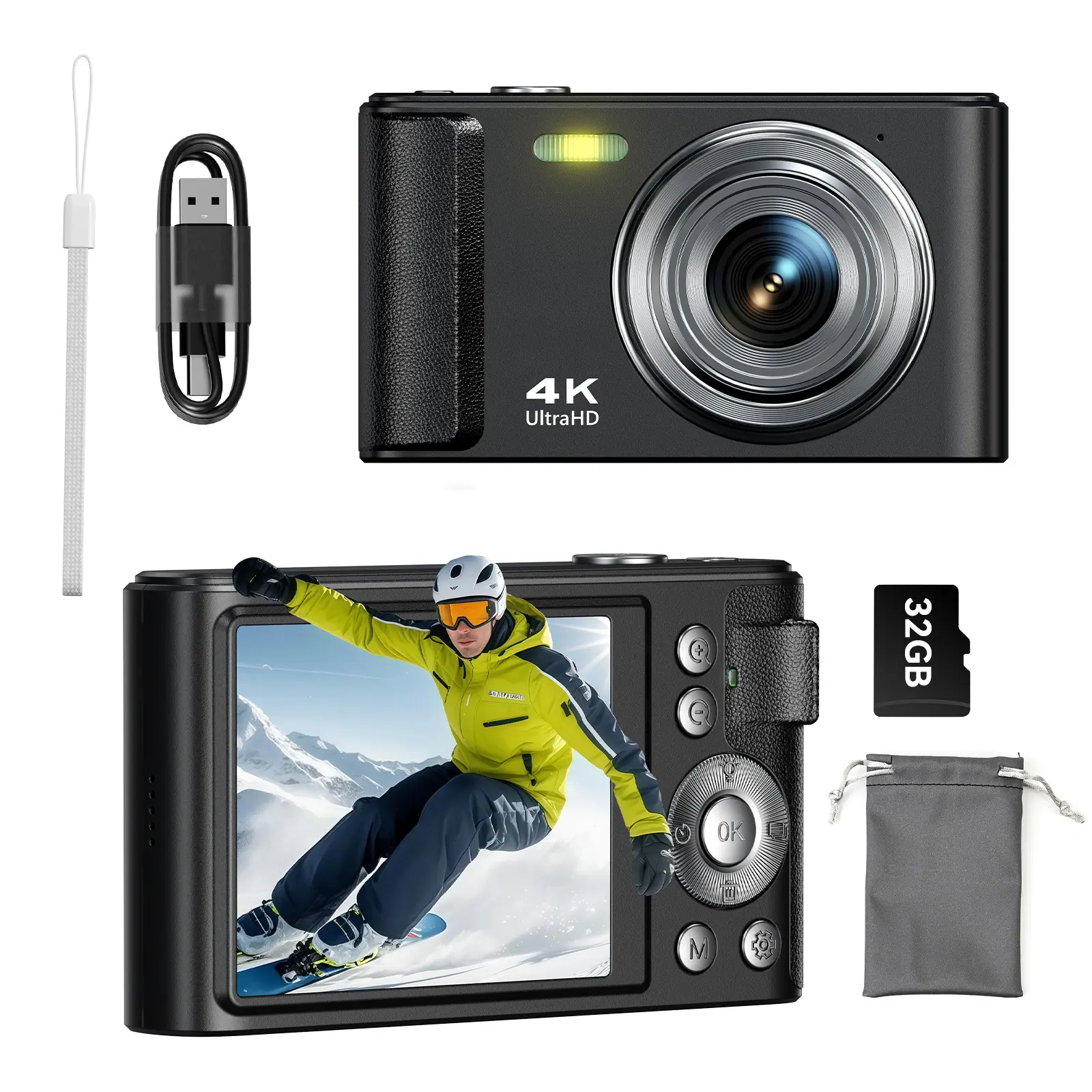 Latest upgraded digital camera in 2025, 4K Digital Camera, Autofocus 50MP Children's Camera Toys with 32G SD Card, 16X Zoom, Flash, Anti-Shake, Compact Portable Small Point and Shoot Digital Camera for Kids Student Teen Beginner